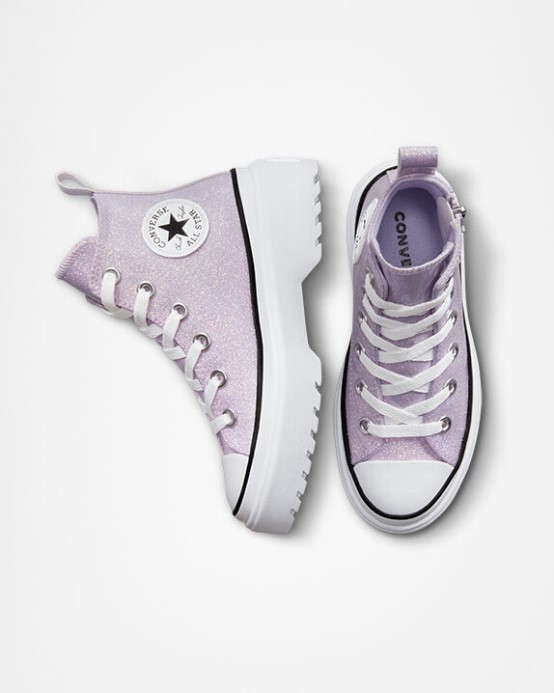 Parná Fialová/biela/čierna Skľučovadlo Taylor All Star Lugged Lift Platform Glitter Converse