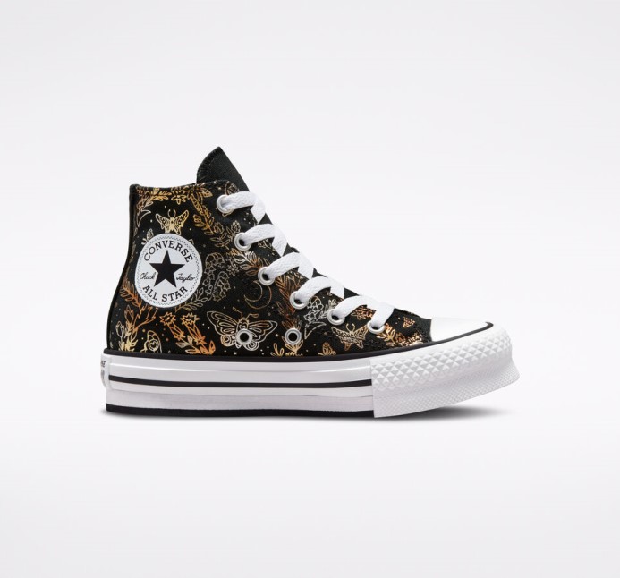 Converse čierna/zlatá/biela Skľučovadlo Taylor All Star Eva Zdvíhacia Plošina Motýľ Lesk