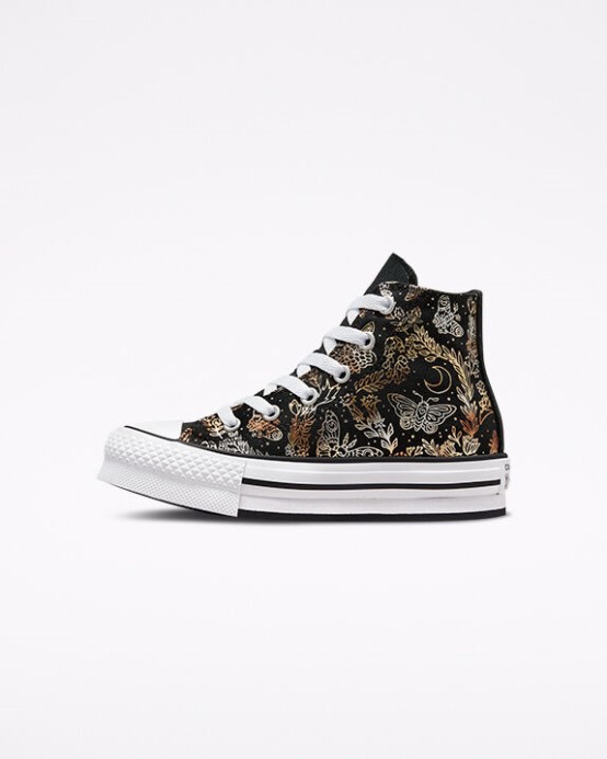 Converse čierna/zlatá/biela Skľučovadlo Taylor All Star Eva Zdvíhacia Plošina Motýľ Lesk