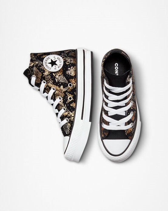 Converse čierna/zlatá/biela Skľučovadlo Taylor All Star Eva Zdvíhacia Plošina Motýľ Lesk