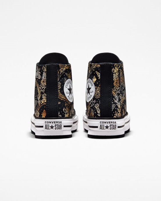 Converse čierna/zlatá/biela Skľučovadlo Taylor All Star Eva Zdvíhacia Plošina Motýľ Lesk