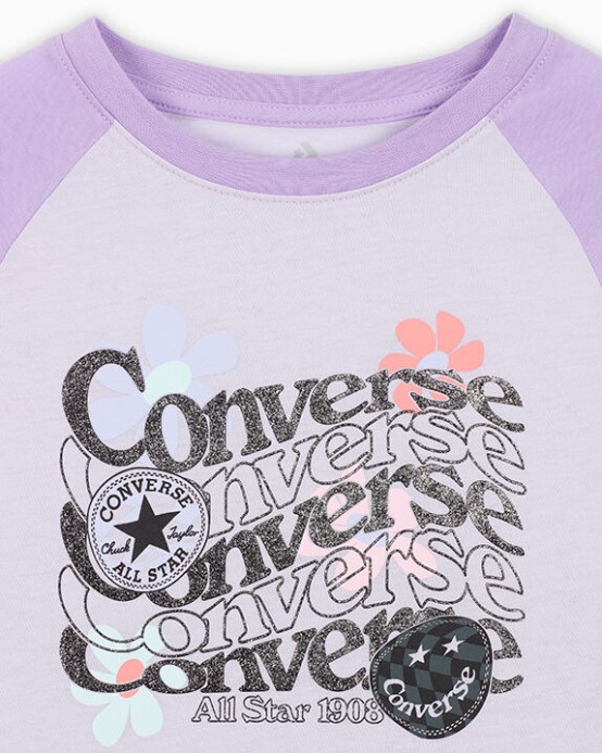 Tričko S Kvetinovou Grafikou V Tvare Boxu Converse štýlové Parovo Fialové